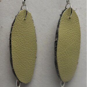 No.1133 Handmade earrings with leather pieces 2 1/2 inches long